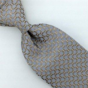 Ermenegildo Zegna Tie Checker Gold Silver Narrow(3 3/8")Necktie Luxe Silk L3